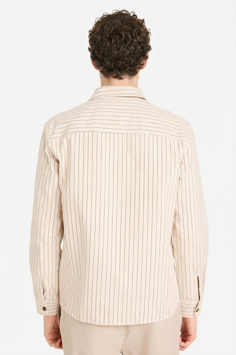 DeFacto Beige Man Flannel Striped Shirt Casual - Image 4